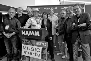 Pictured at the worldwide debut of MUSIC SMARTS by Mr. Bonzai are (L-R) editor David Schwartz, engineer Michael C. Ross, Record Plant founder Chris Stone, author Mr. Bonzai, composer Suzanne Ciani, producer/engineers Ed Cherney, Elliot Scheiner, George Massenburg and CJ Vanston.  Photo by KamranV.