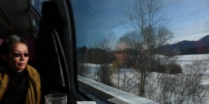 Keiko gazes on the foothills of the Alps on our way to Innsbruck.