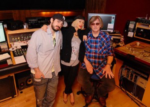 Pictured (L-R) are music exec Jordan Bratman, Christina Aguilera, and mastering engineer Brian "Big Bass" Gardner. 